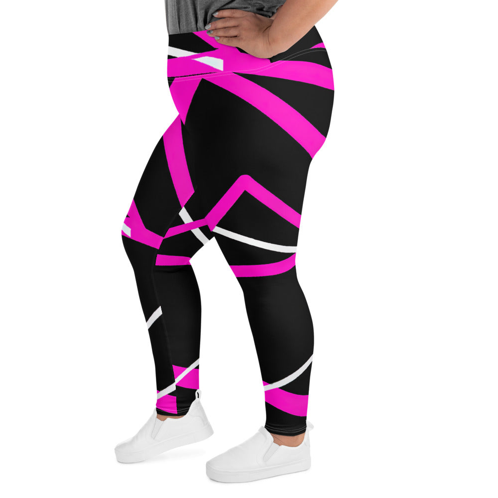 Womens Plus Size Fitness Leggings, Black and Pink Pattern 2