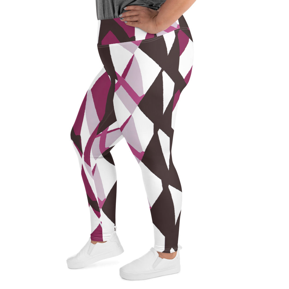 Womens Plus Size Fitness Leggings, Pink Mauve Pattern 2