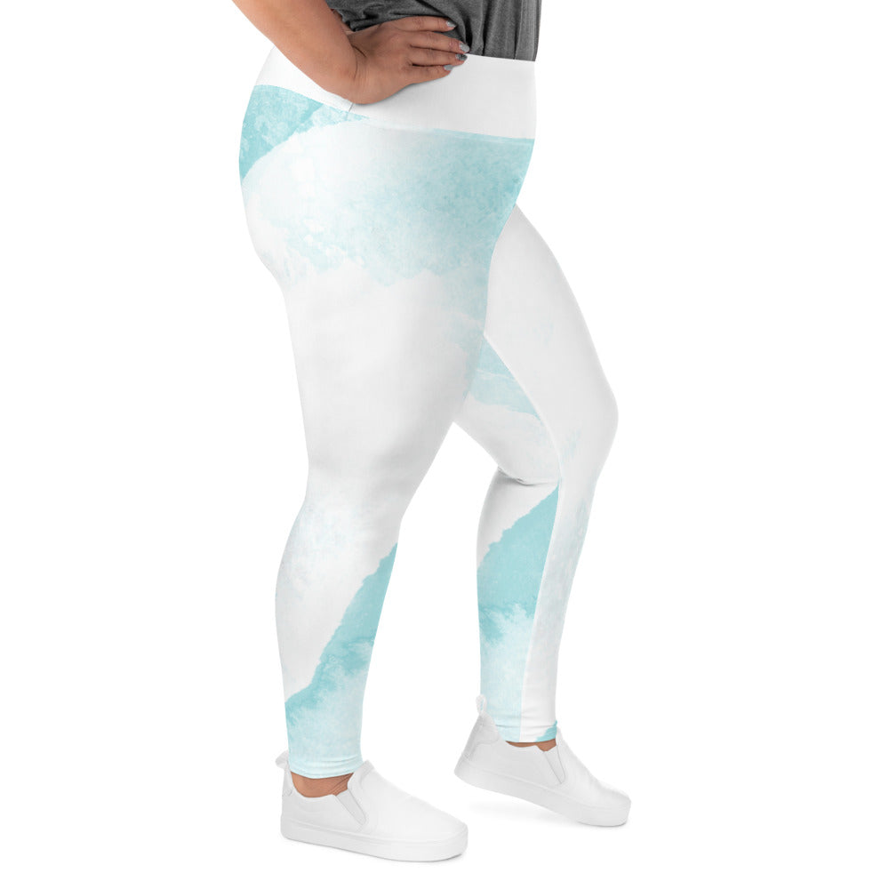 Womens Plus Size Fitness Leggings, Subtle Abstract Ocean Blue