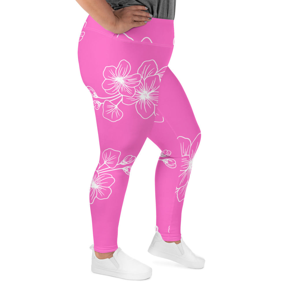 Womens Plus Size Fitness Leggings, Pink Floral 7022623