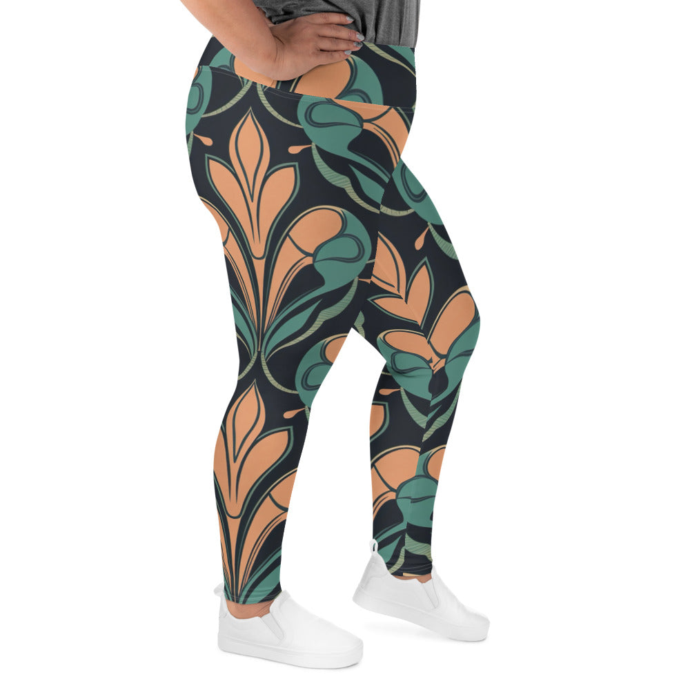 Womens Plus Size Fitness Leggings, Retro Vintage Print