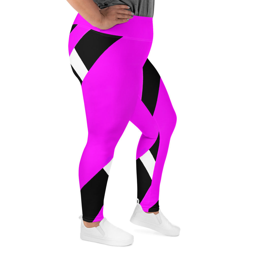 Womens Plus Size Fitness Leggings, Black and Pink Pattern