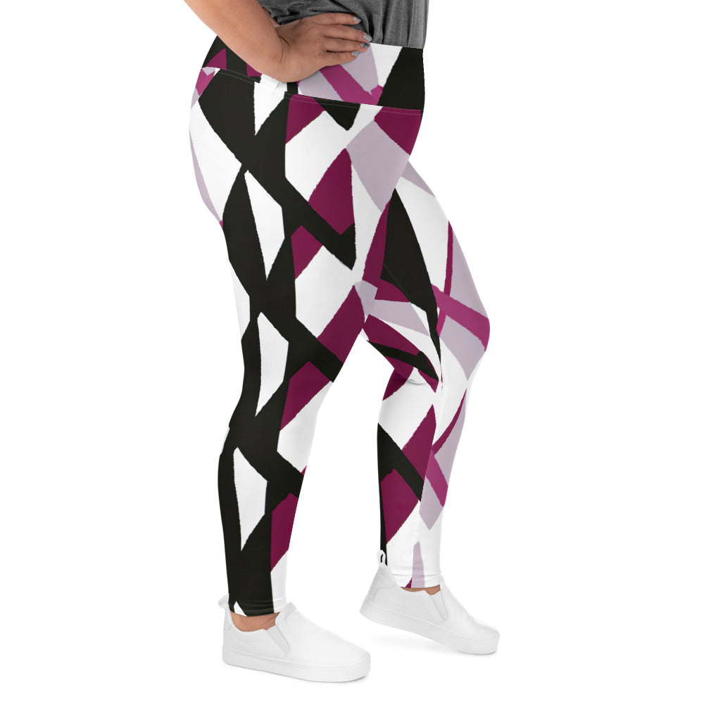 Womens Plus Size Fitness Leggings, Pink Mauve Pattern