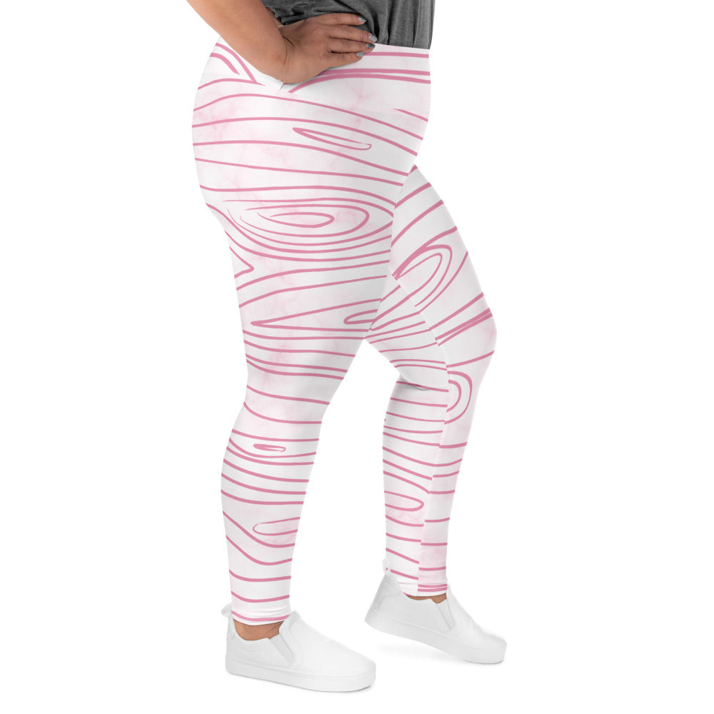 Womens Plus Size Fitness Leggings, Pink Line Art Sketch Print