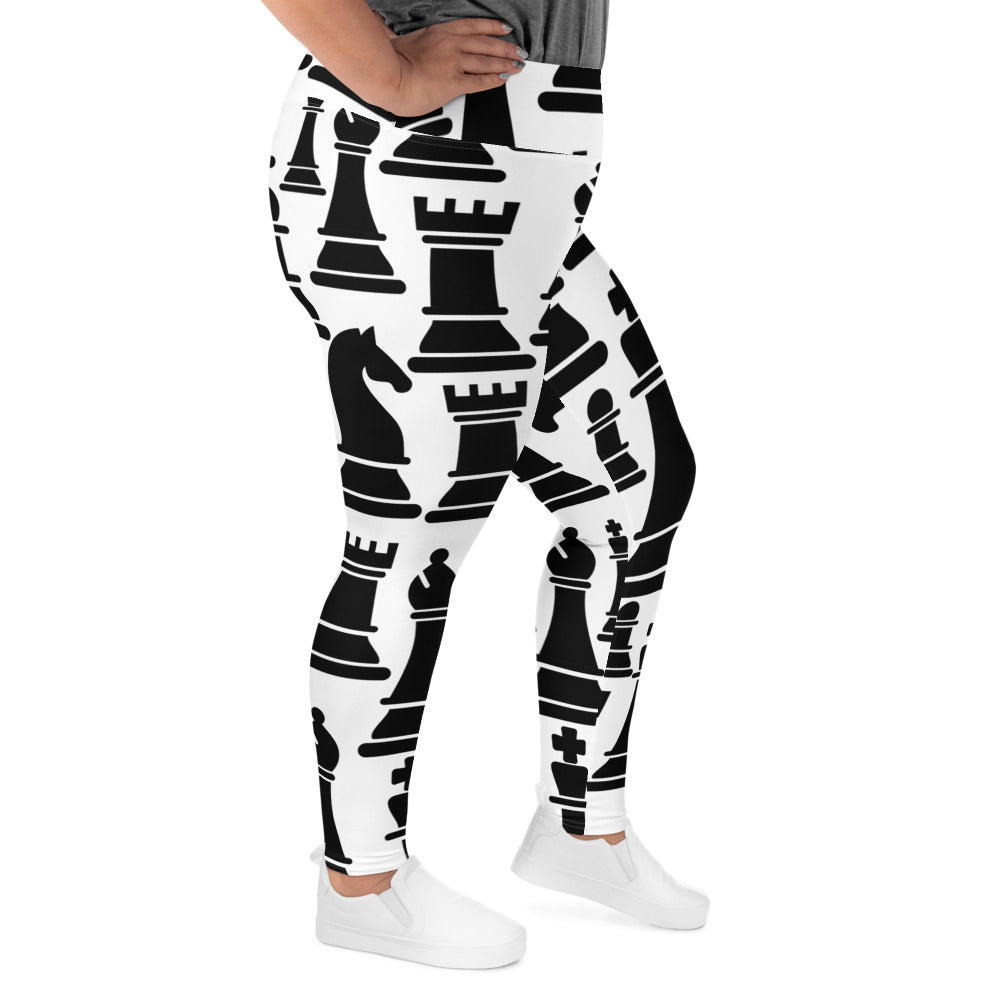 Womens Plus Size Fitness Leggings, Black and White Chess Print