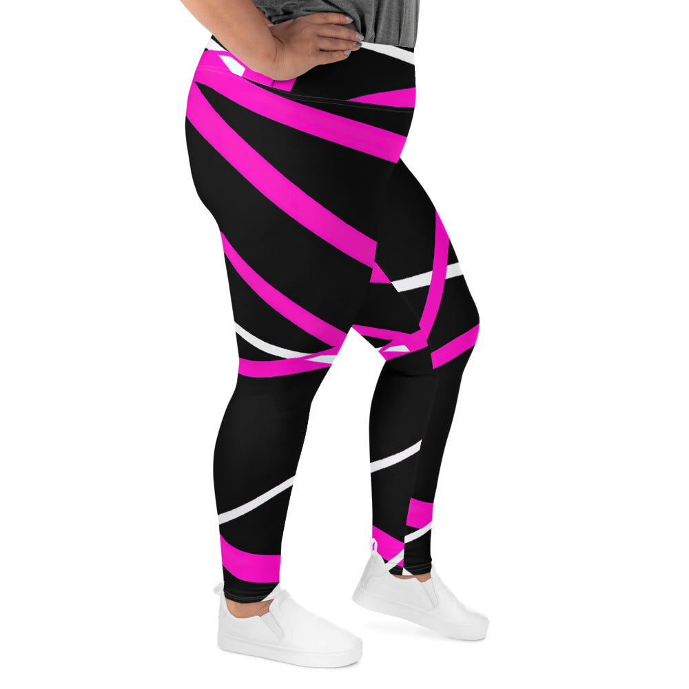 Womens Plus Size Fitness Leggings, Black and Pink Pattern 2