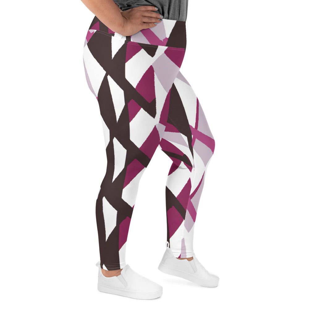 Womens Plus Size Fitness Leggings, Pink Mauve Pattern 2