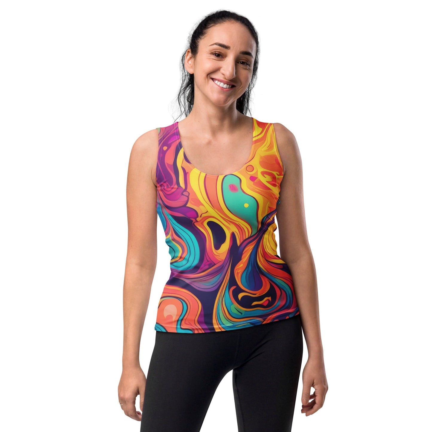 Womens Stretch Fit Tank Top, Vibrant Psychedelic Kaleidoscope Boho 3