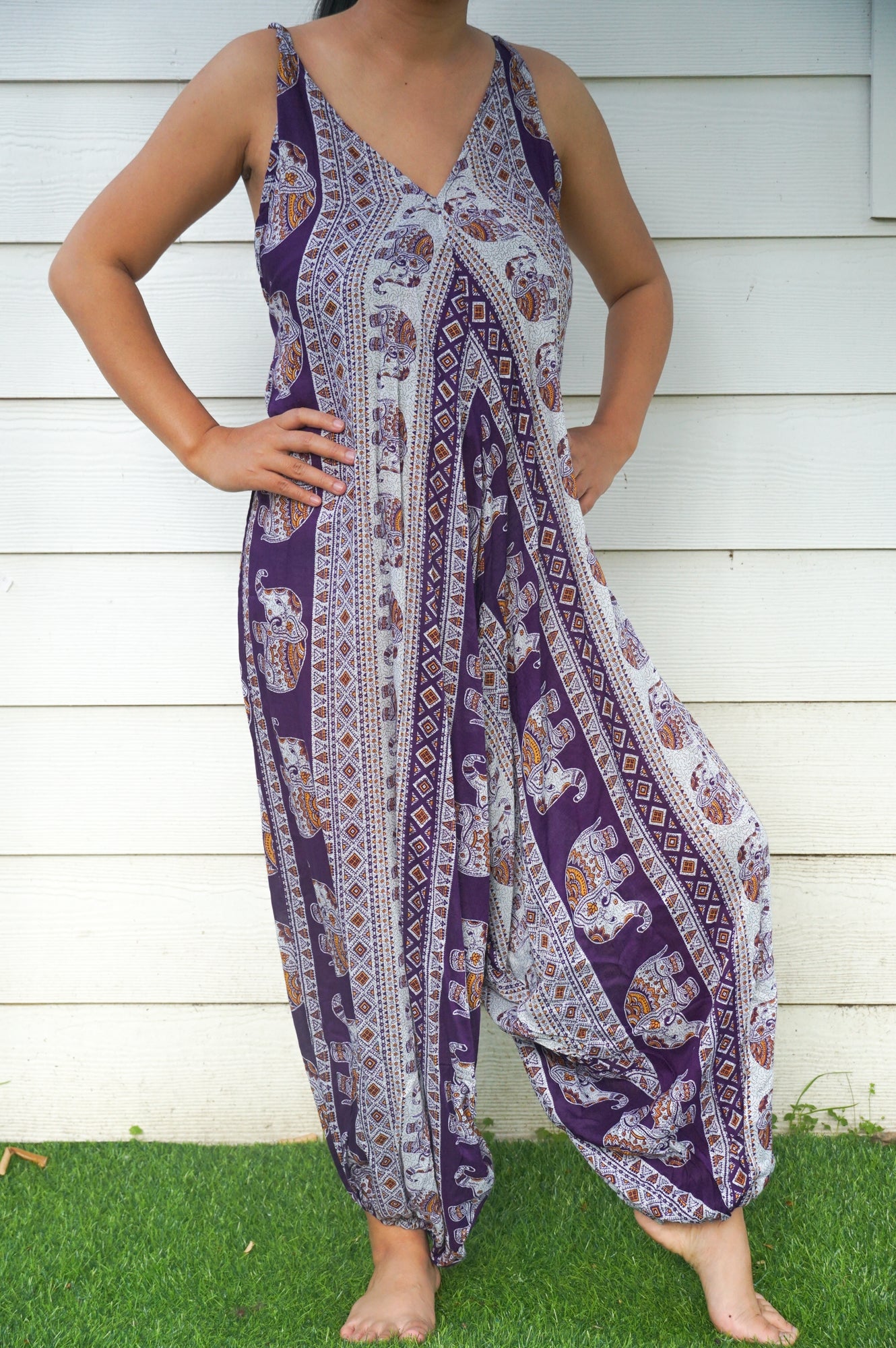 Purple Elephant Boho Hippie Jumpsuit Rompers