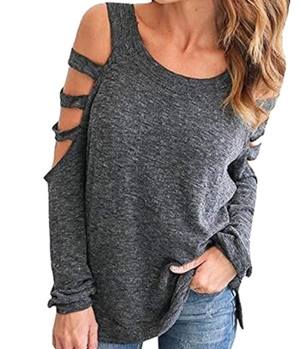 Womens Open Shoulder Long Sleeve Casual Top