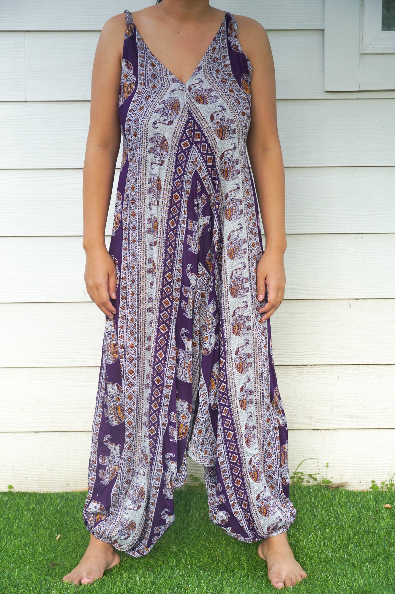 Purple Elephant Boho Hippie Jumpsuit Rompers