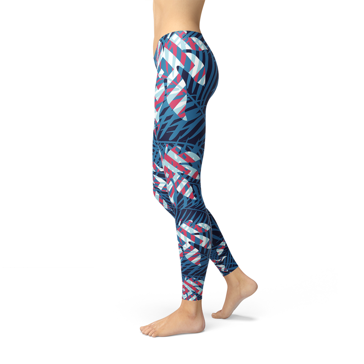 Blue Tropical Leaf Leggings for Women