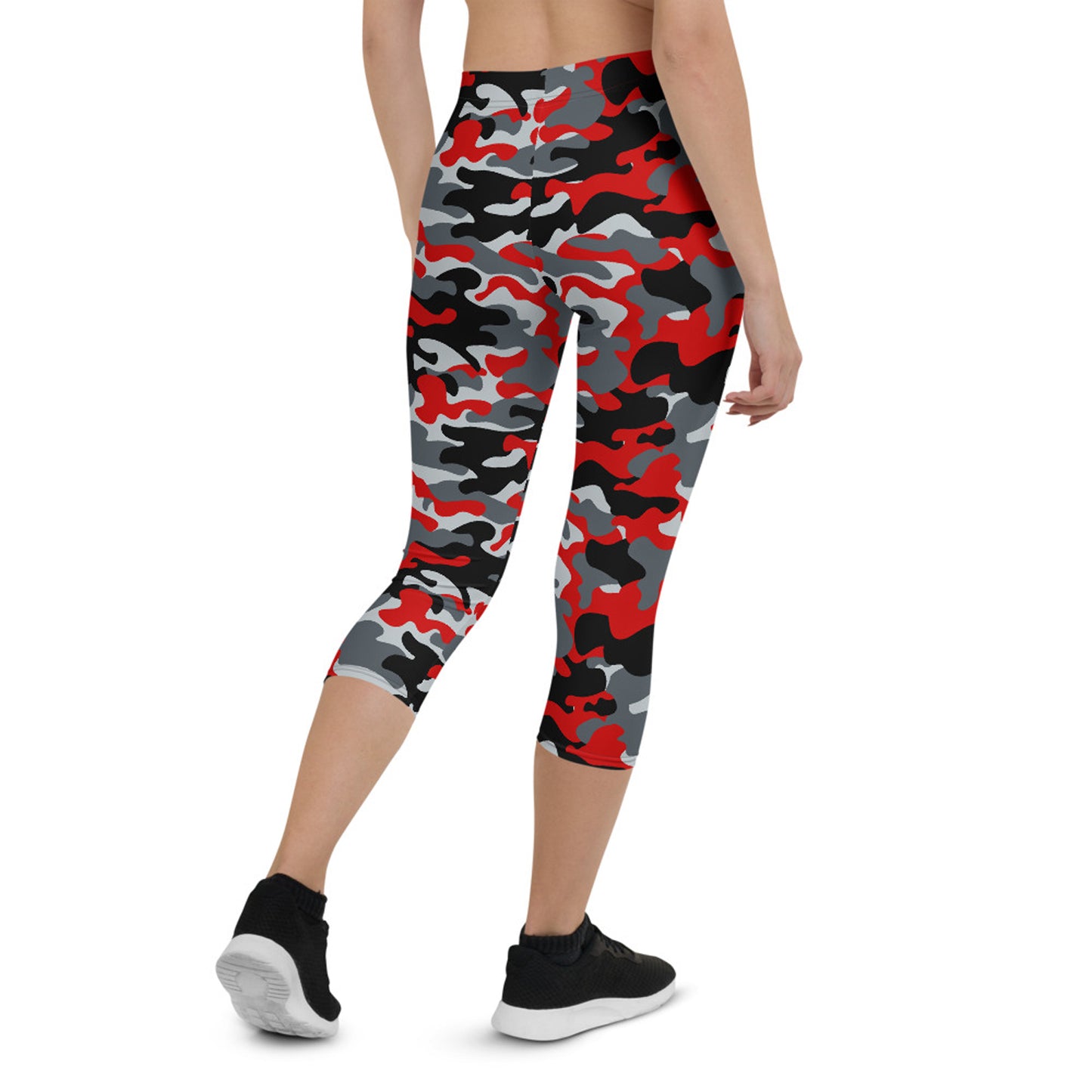 Red and Gray Camo Capri Leggings for Women