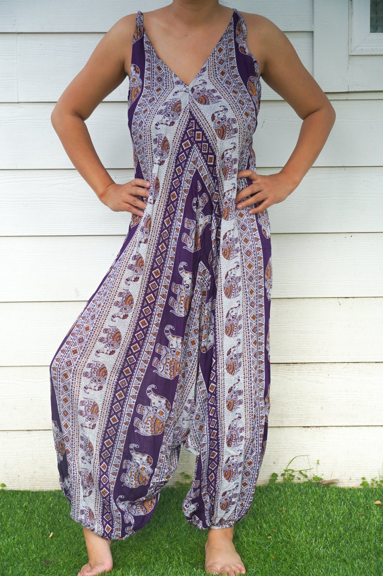 Purple Elephant Boho Hippie Jumpsuit Rompers