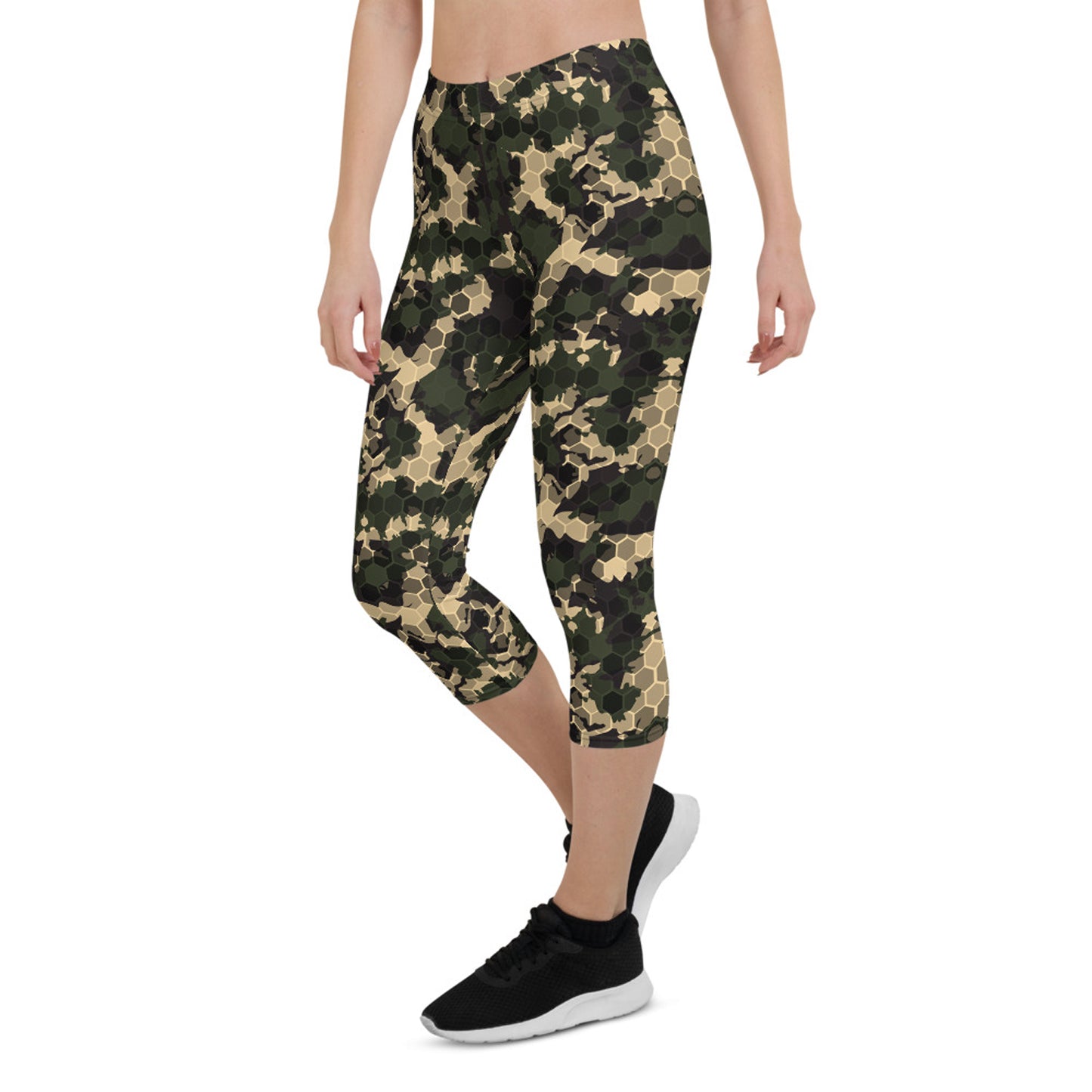 Womens Army Camo Capri Leggings with Honeycombs