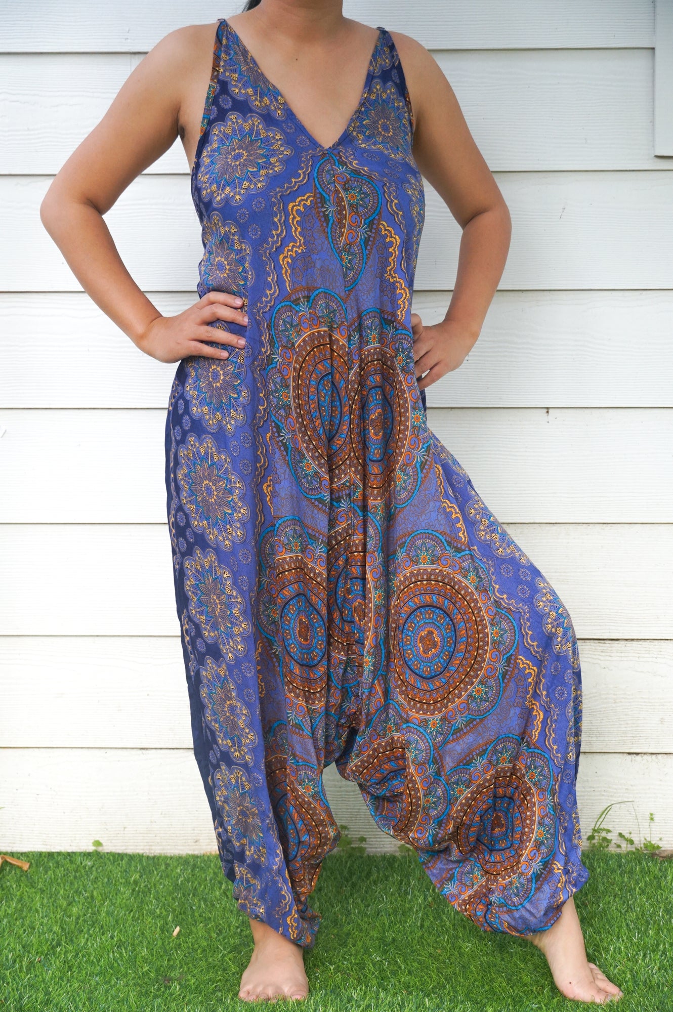 Blue Mandala Boho Hippie Jumpsuit Rompers