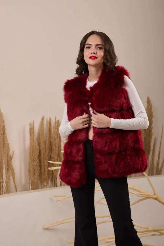 Fur Jacket – Maroon -Warm