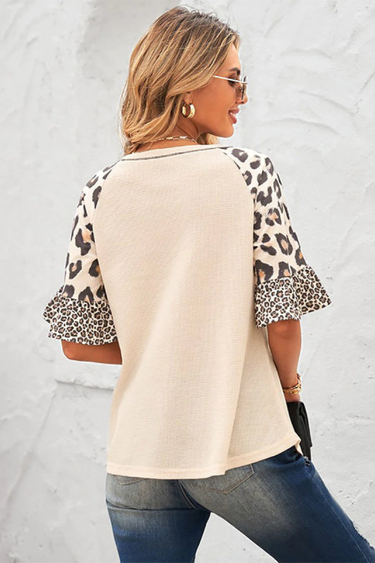 Womens Leopard Print Sleeve Top