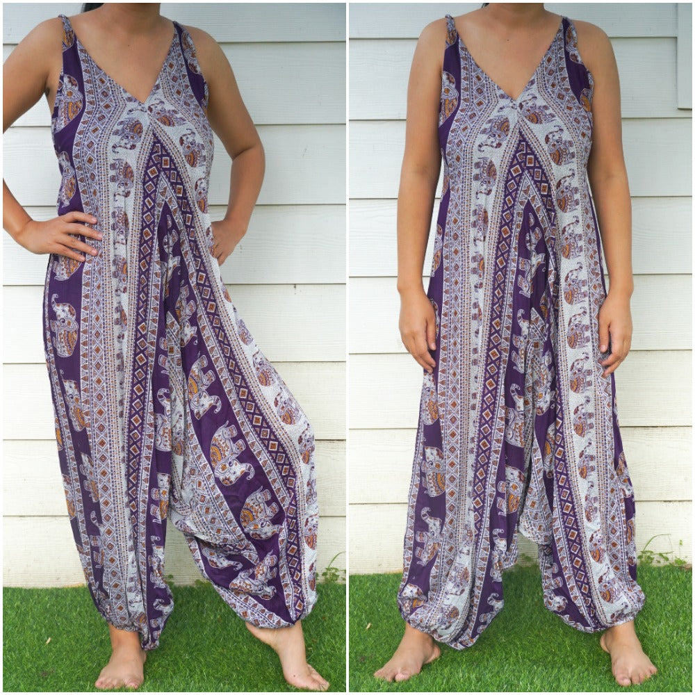 Purple Elephant Boho Hippie Jumpsuit Rompers