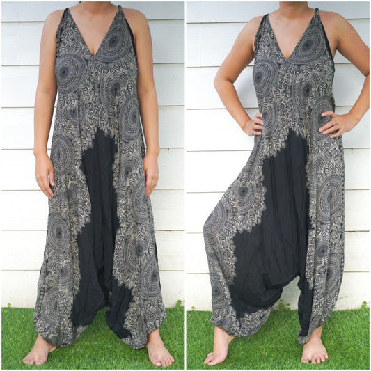 Black Lotus Boho Hippie Jumpsuit Rompers