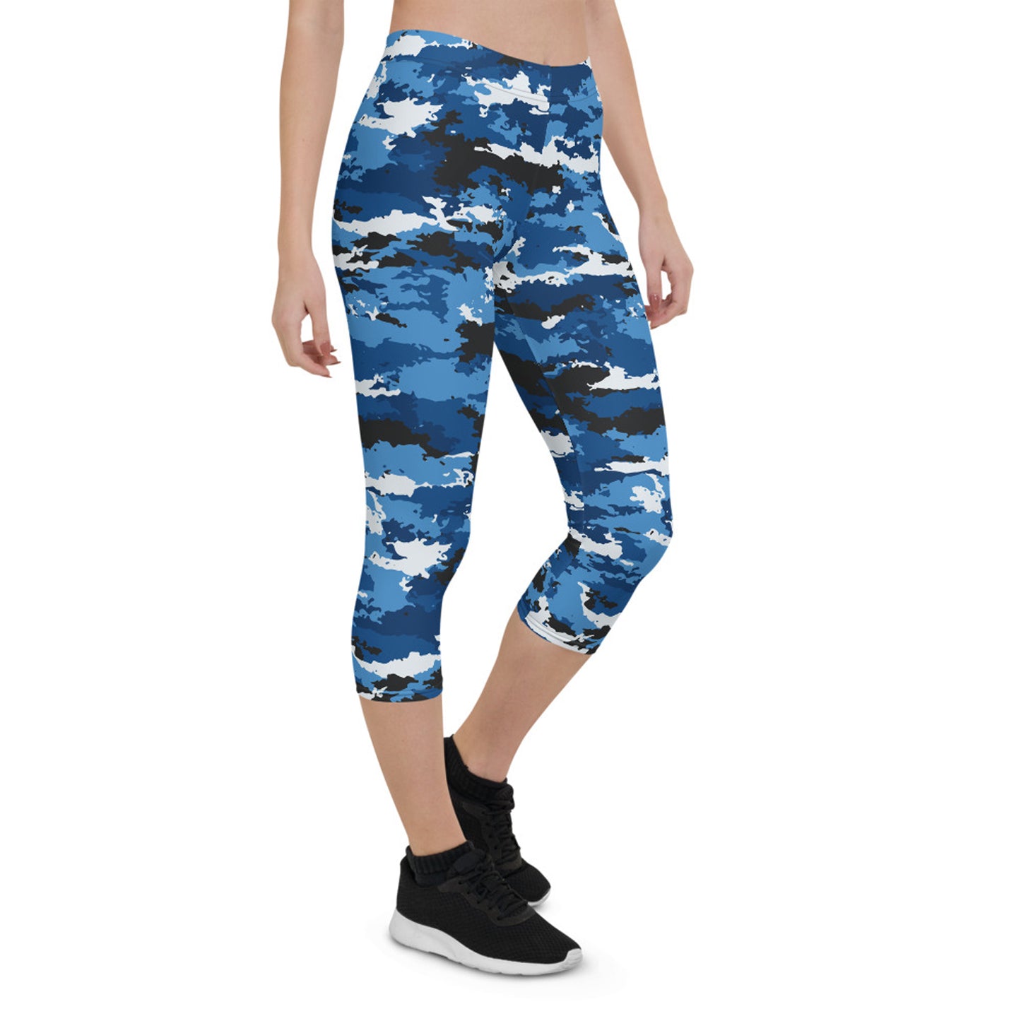 Blue Camo Sports Capri Leggings