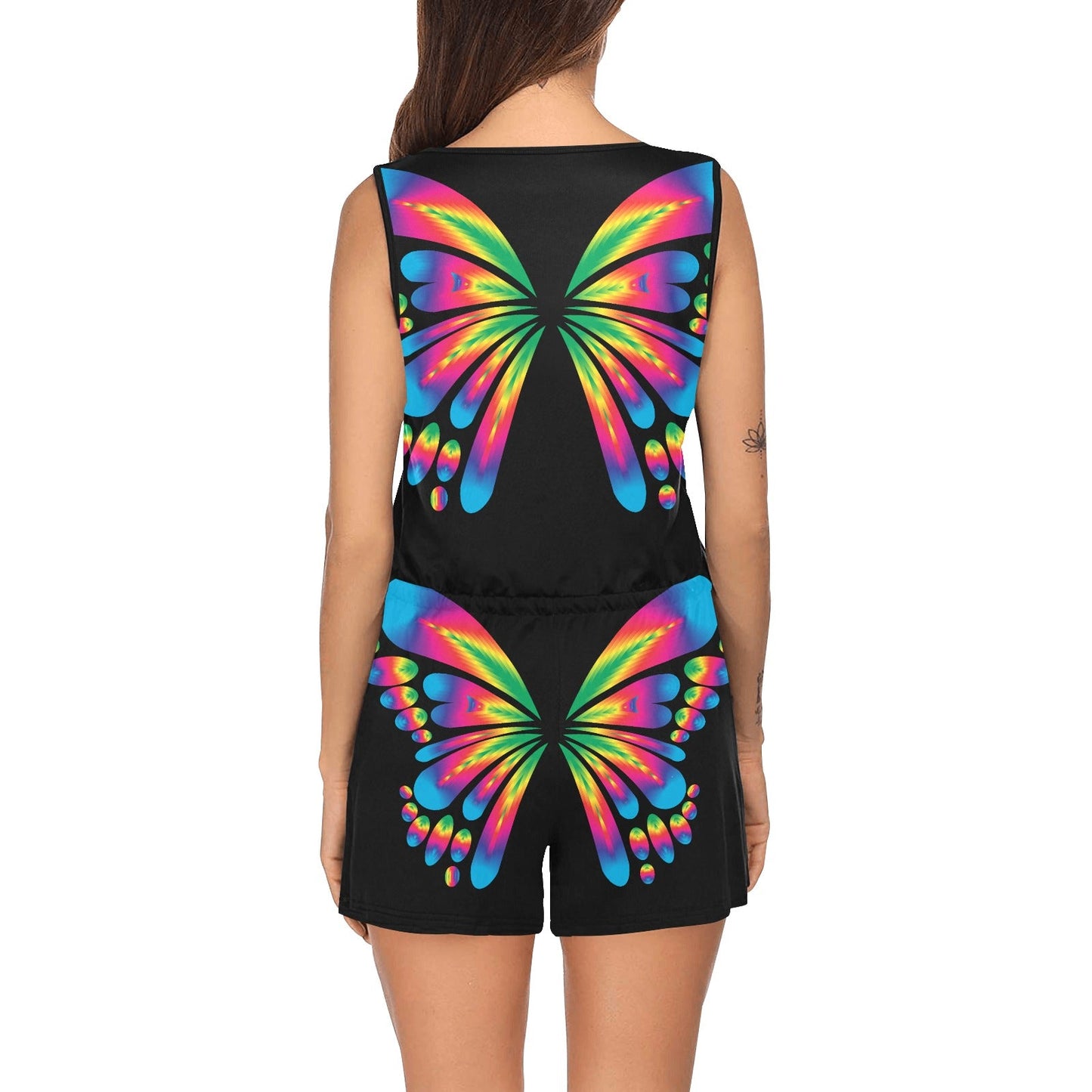 Women's Butterfly  All Over Print Short Jumpsuit