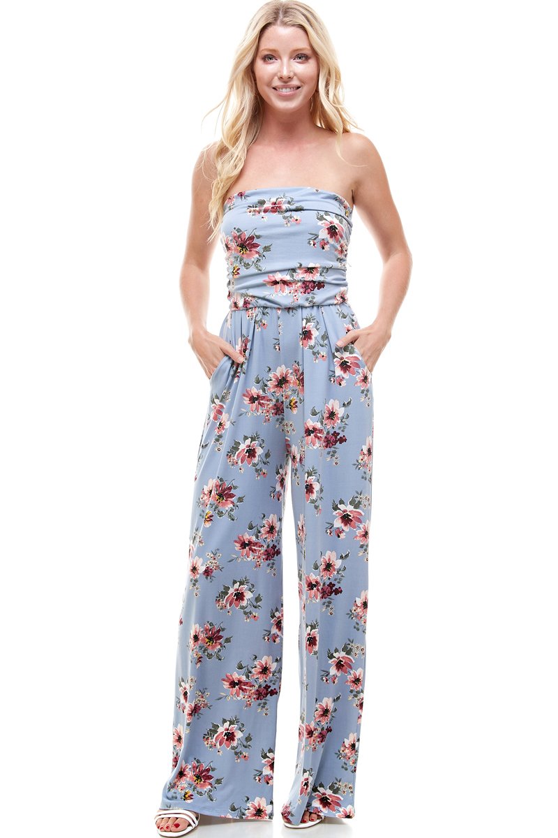 Women Floral Strapless Jumpsuit