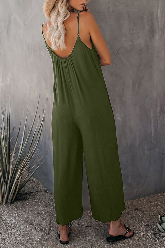 Spaghetti Straps Wide Leg Pocketed Jumpsuits