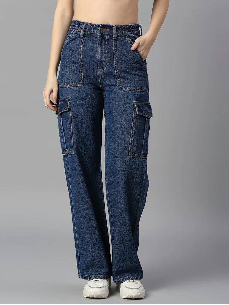 Women's Cotton  High Rise Denim Jeans(Size34)(Colorblue)