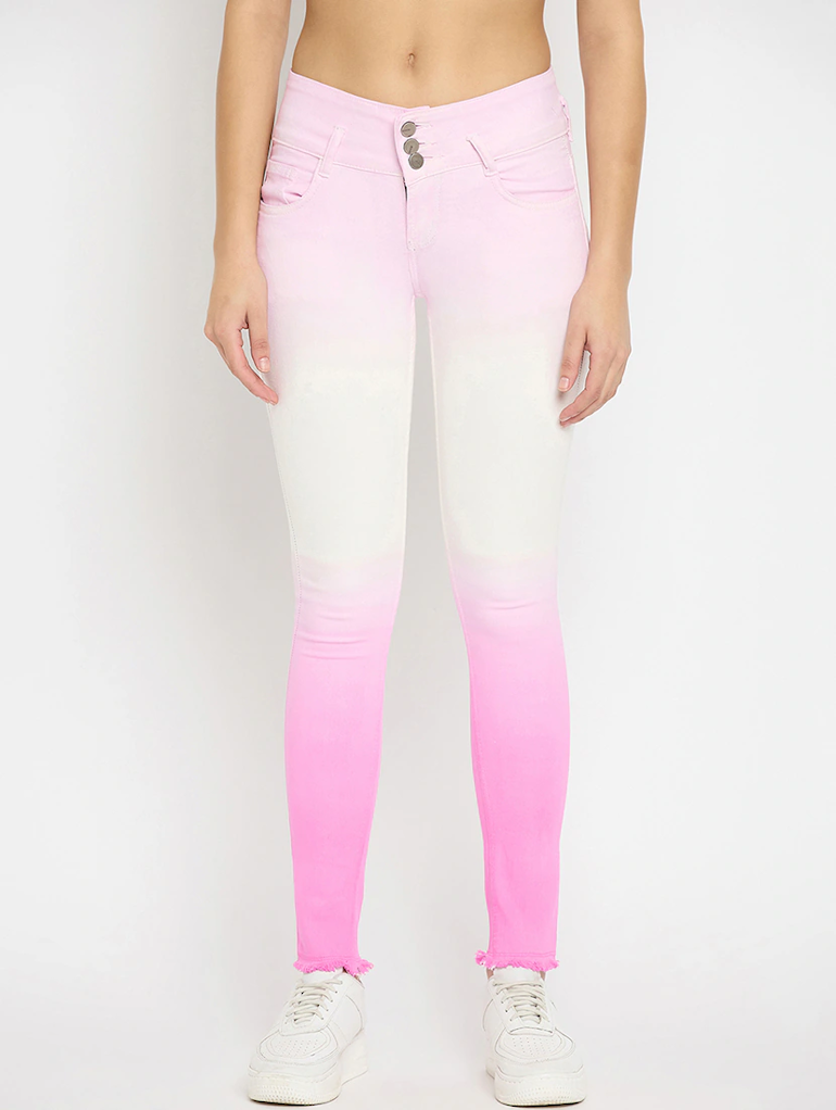 Women High Rise Denim Jeans(Size32)(Colorpink)