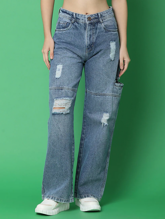 Women's Cotton  High Rise Denim Jeans(Size34)(Colorblue)