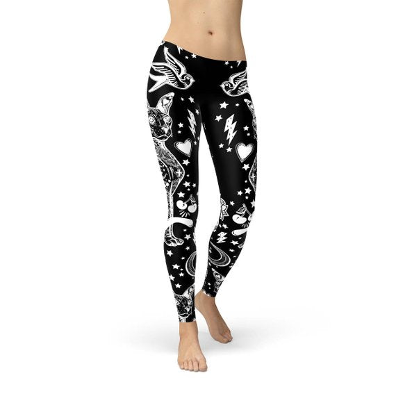 Womens Black Magic Cat Leggings