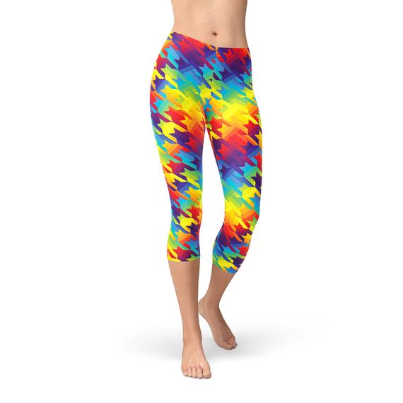 Womens Rainbow Houndstooth Capri Leggings