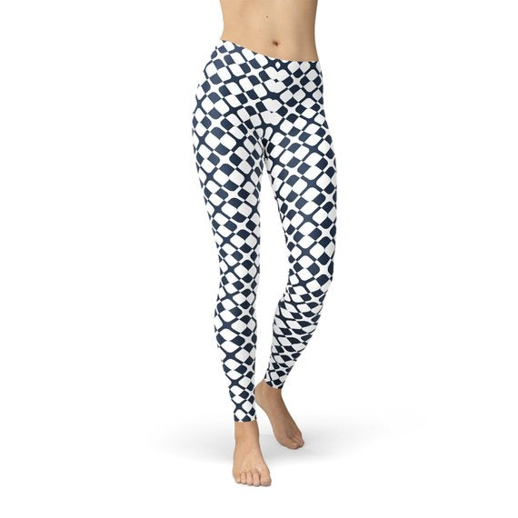 Womens Geometric Blue Tile Leggings