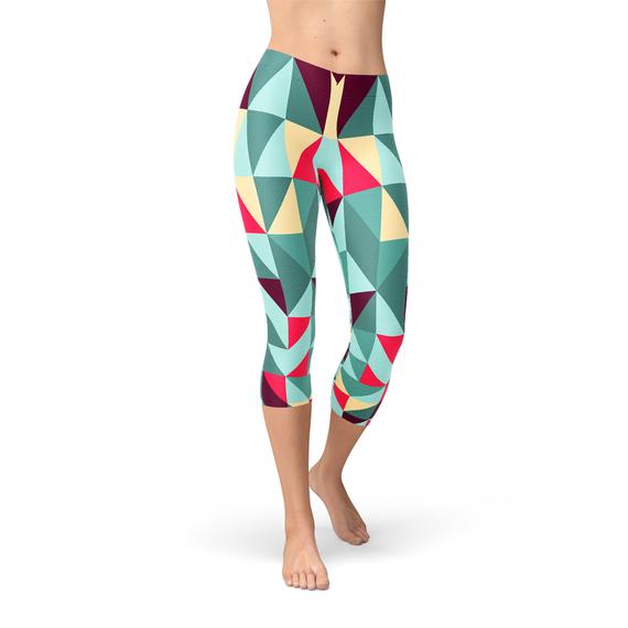 Womens Capri Leggings w/ Geometric Triangles