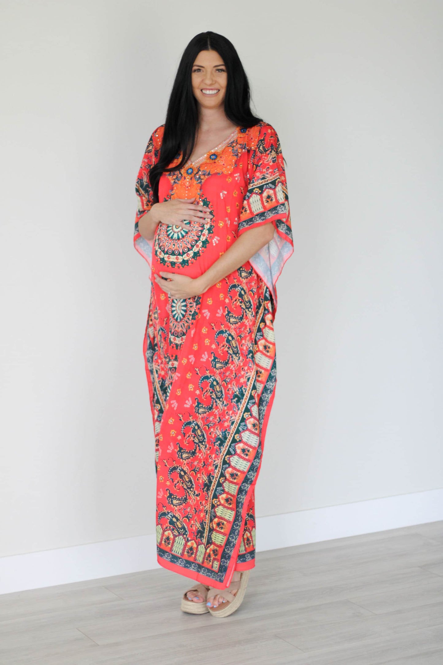 Mexican Kaftan Dress, Summer Caftan For Women, Loose Maxi Dress, Silk