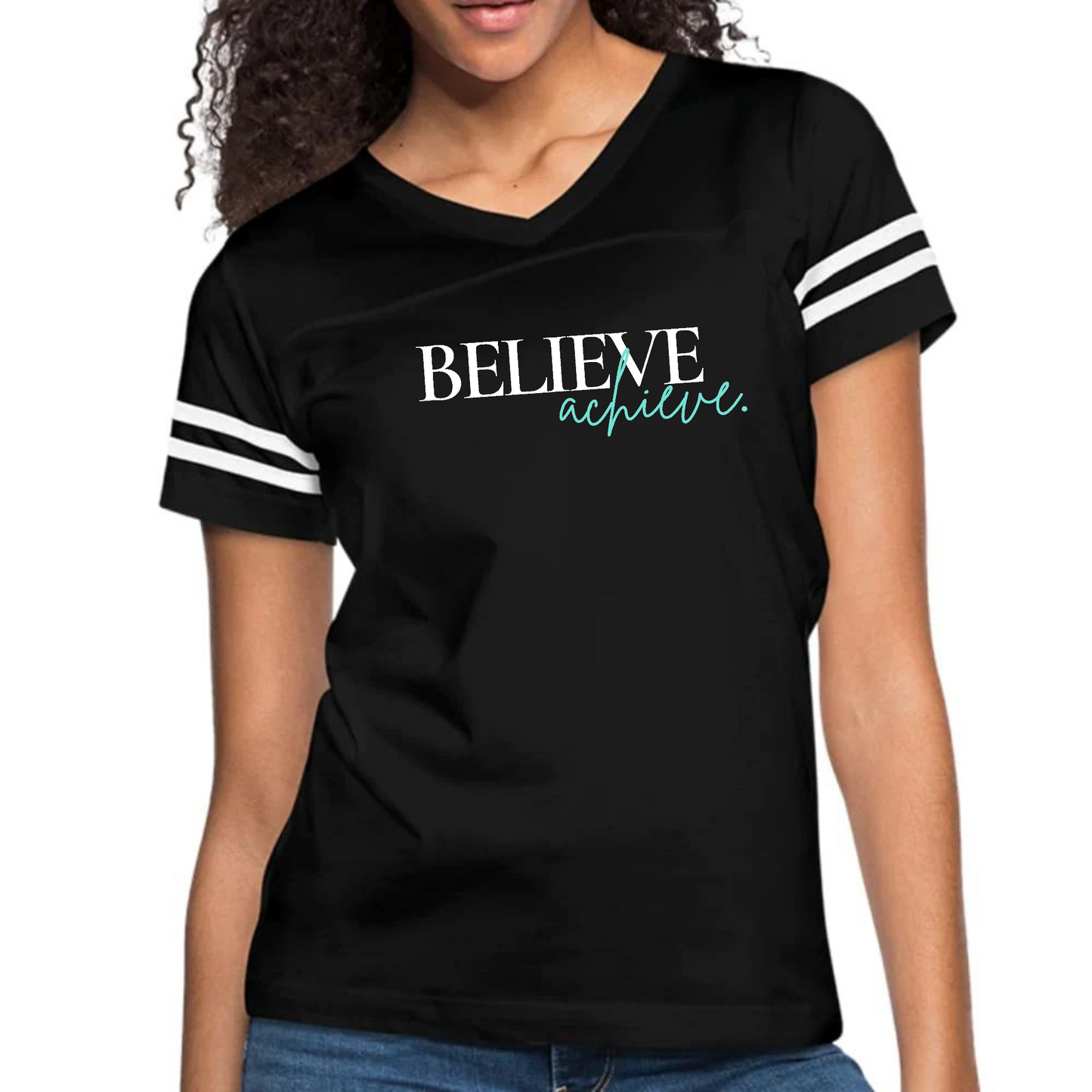 Womens Vintage Sport Graphic T-shirt, Believe and Achieve