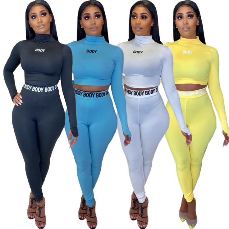 Sexy Women Sports Wear Two Piece Set Tops High Waist Long Pants 2 PCS