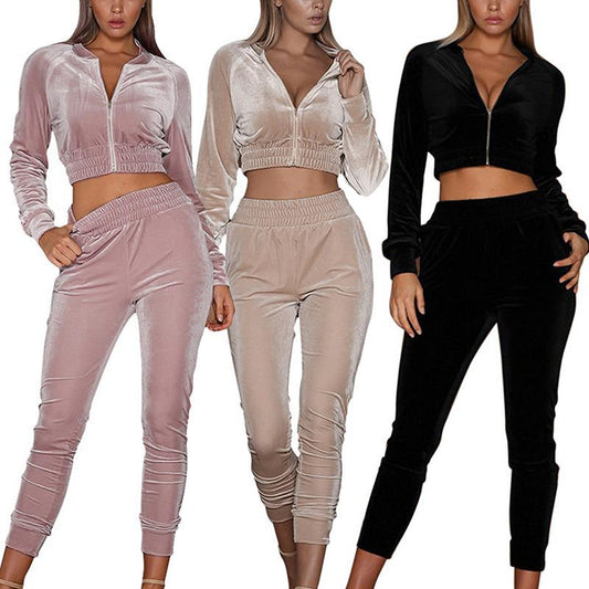 2021 Autumn Women Tracksuits Two Piece Velour Gym Outfit Long Sleeve