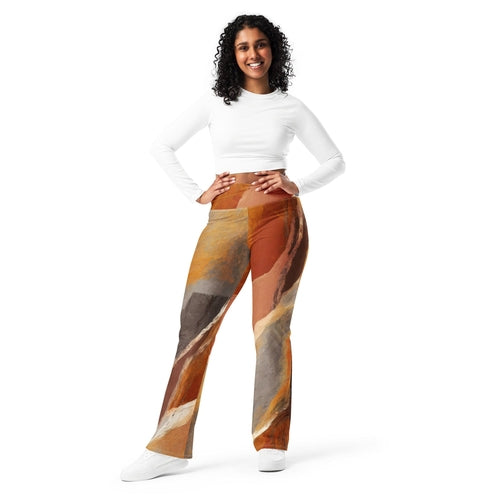 Womens Flare Leggings, Rustic Brown Stone Print