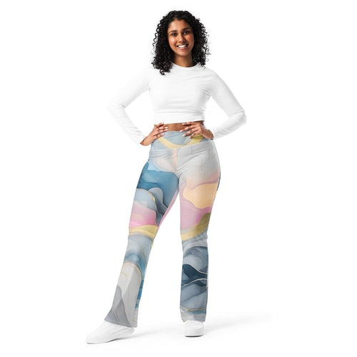 Womens Flare Leggings, Marble Cloud of Grey Pink Blue 72067