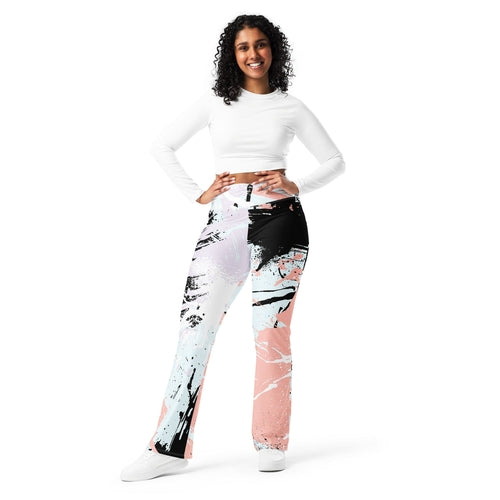 Womens Flare Leggings, Pink Black Abstract Print