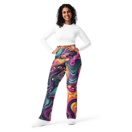 Womens Flare Leggings, Vibrant Psychedelic Kaleidoscope Boho Print 2