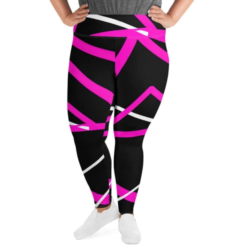 Womens Plus Size Fitness Leggings, Black and Pink Pattern 2