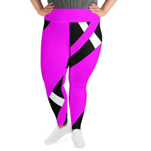 Womens Plus Size Fitness Leggings, Black and Pink Pattern