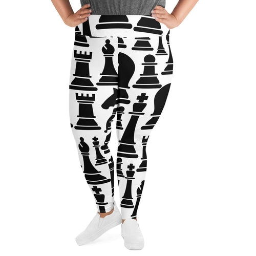 Womens Plus Size Fitness Leggings, Black and White Chess Print