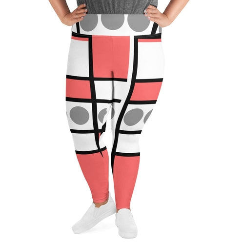 Womens Plus Size Fitness Leggings, Pale Red Print