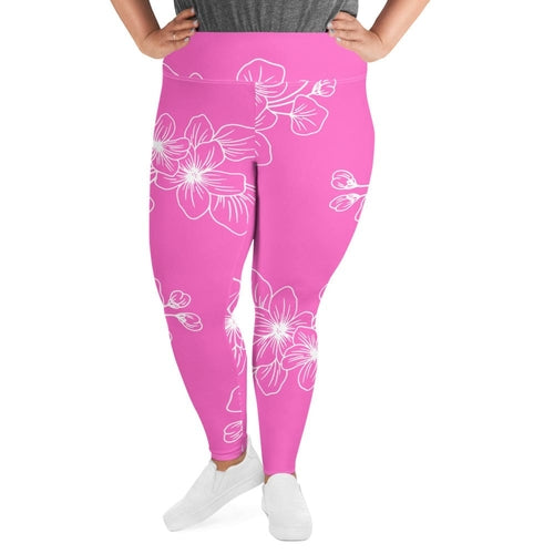 Womens Plus Size Fitness Leggings, Pink Floral 7022623