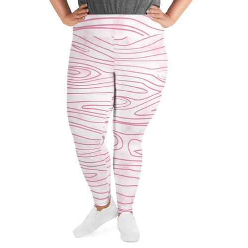 Womens Plus Size Fitness Leggings, Pink Line Art Sketch Print