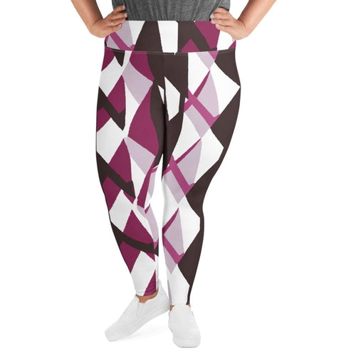 Womens Plus Size Fitness Leggings, Pink Mauve Pattern 2